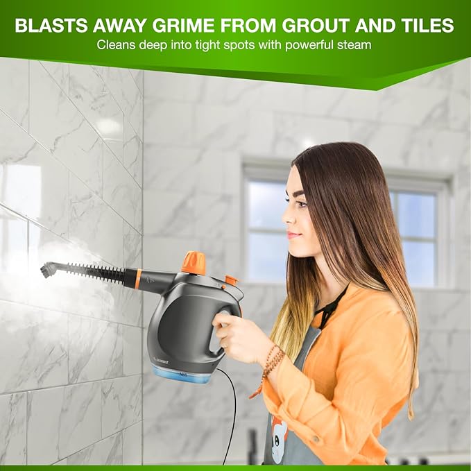 Handheld Steam Cleaner with Detergent Container – 1250W High-Pressure Multipurpose Steamer – Continuous Steam Lock Large Tank Safety Lock – for Home Kitchen Bathroom Car Cleaning