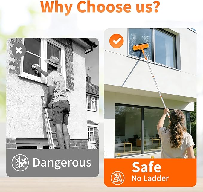 152’’/ 109 Squeegee Window Cleaner 2 in 1 Rotatable Window Cleaning Tool Kit Window Washing Kit with Extension Pole for Indoor Outdoor High Window Car Glass