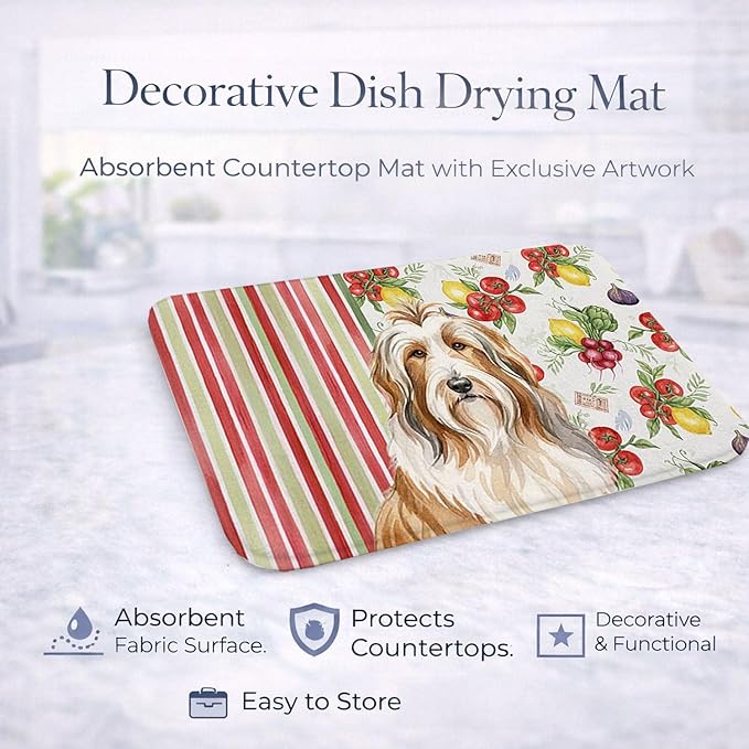 Caroline's Treasures Fawn Bearded Collie Vegetables Dish Drying Mat Absorbent Dish Drying Mat Pad for Kitchen Counter Dish Drainer Mat for Countertop 14 x 21 Multicolor