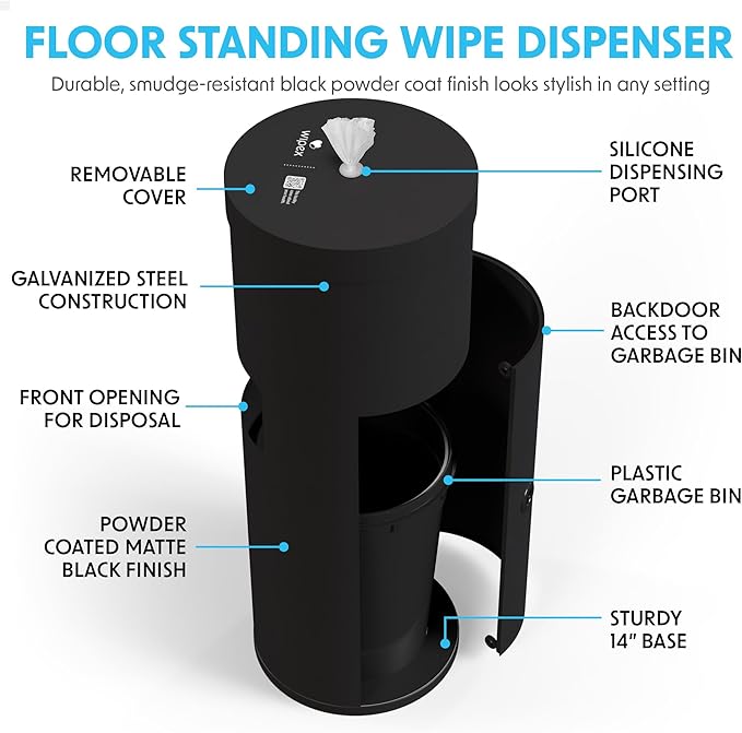 Wipex Black Floor Dispenser with Wipex Gym Wipes for Equipment Lavender Essential Oil 700ct Gym Wipe Pack of 2 Refill Rolls + Floor Dispenser Large 8x12 Fitness and Gym Hygiene Wipes