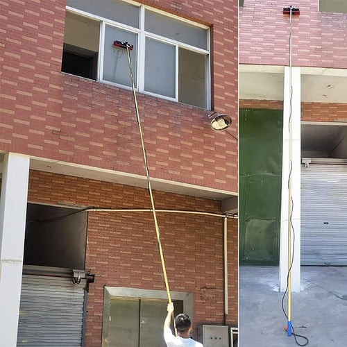 16.4FT Telescopic Water Fed Window Cleaning Pole with PP Bristles Aluminum &amp Polypropylene Adjustable Brush Head Angle Adapter &amp Water Supply Hose for Efficient Window Cleaning