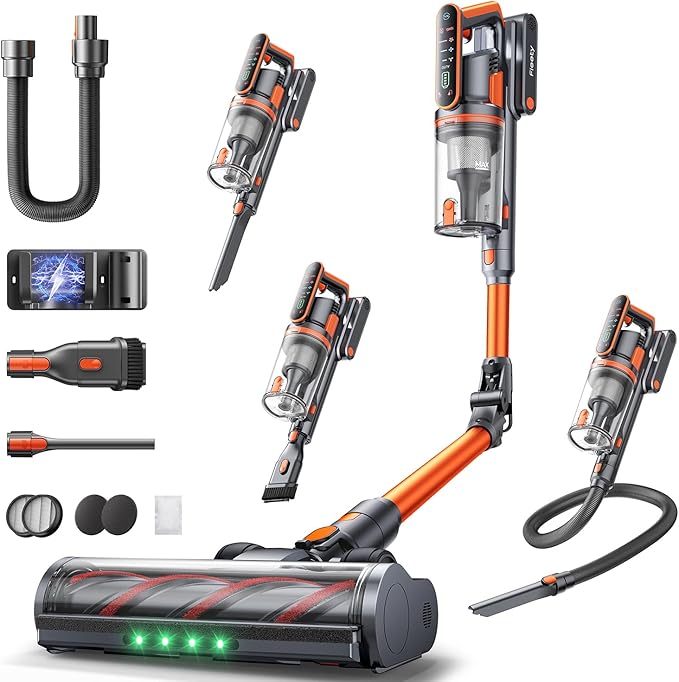 Cordless Vacuum Cleaner 650W/55Kpa/70Mins Stick Vacuum Cleaners for Home with 180° Foldable Wand &amp3.3Ft Hose Touch Screen AUTO-Mode Wall Mount Charging Fragrance Vacuum for Floor/Carpet/Pet H
