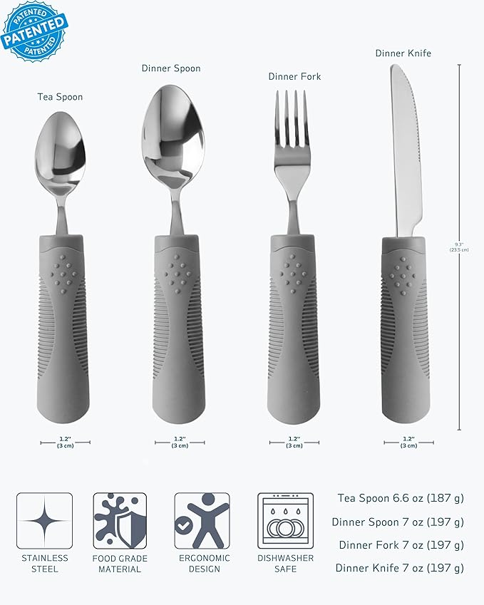 Adaptive Utensils (4-Piece Set) Weighted 7 Oz Each- Weighted Utensils for Hand Tremors and Parkinson's Patients - Weighted Silverware for Hand Tremors Weighted Spoons