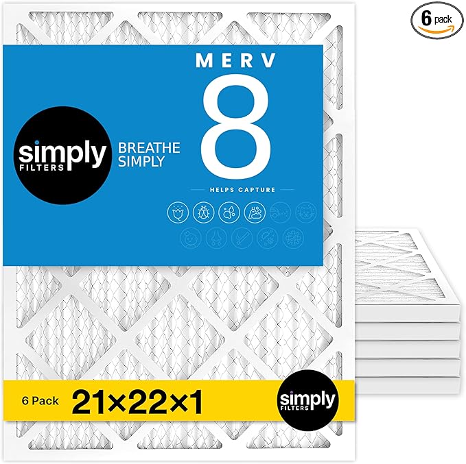 Simply 21x22x1 Air Filter Merv 8 6 Pack For Home AC Furnace &amp HVAC (Actual Size: 20.75x21.75x0.75) DUST Pet &amp Allergy Control
