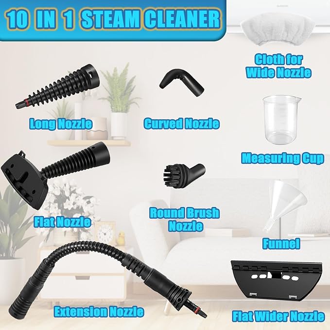 Steam Cleaner Pressurized Handheld Steam Cleaner for Home Multi-Surface Steamer for Cleaning with Safety Lock Portable Cleaning Steamer for Kitchen Bathroom Car Grout Upholstery and Clothes