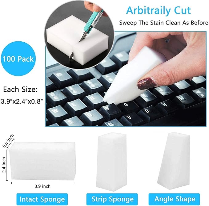 100 Pack Magic Sponges Eraser for Cleaning Premium Reusable Melamine Sponge Scrubber Foam Cleaning Pads for Kitchen Dishes Bathtub Baseboard Shoes Cleaner Not Easily Rip