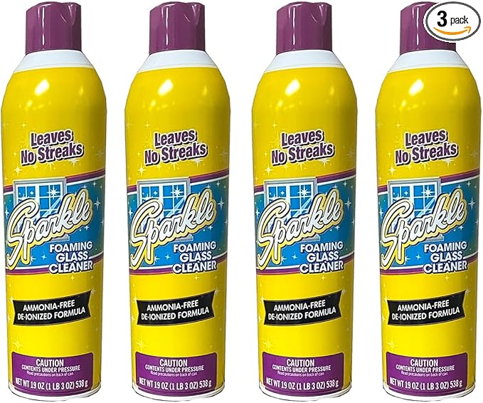 Sparkle Glass Cleaner Aerosol Spray Bottle Ammonia-Free De-Ionized Formula Leaves No Streaks 20-Ounce Bottle (Pack of 4)