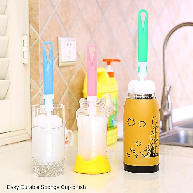 50pcs Bottle Sponge Brush with Long Handle Cup Cleaning Sponge Brush for Baby Bottles Detachable BPA - Free High - Density Sponge Head for Glass Plastic Stainless Steel Cups
