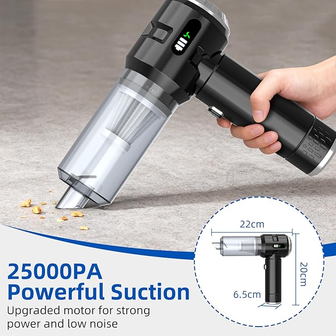 Sycoodeal Handheld Car Vacuum Cleaner 25000PA Strong Cyclonic Suction Portable Mini Vacuum Cordless with Digital Display Lightweight Handheld for Pet Hair Car Home Office Kitchen(Silver)