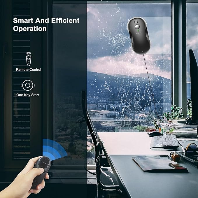 Tosima W3 Window Cleaning Robot - Dual Direction Auto-Spray Smart Window Cleaner with Triple Safety System Smart Navigation Remote Control for All Smooth Surfaces with 12 Rags Black