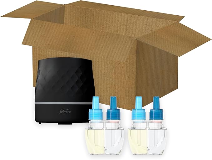 Febreze PLUG Scent Booster Starter Kit Black Oil Diffuser Air Freshener Plug In Continuous Scent Device + 2 Ocean Refills