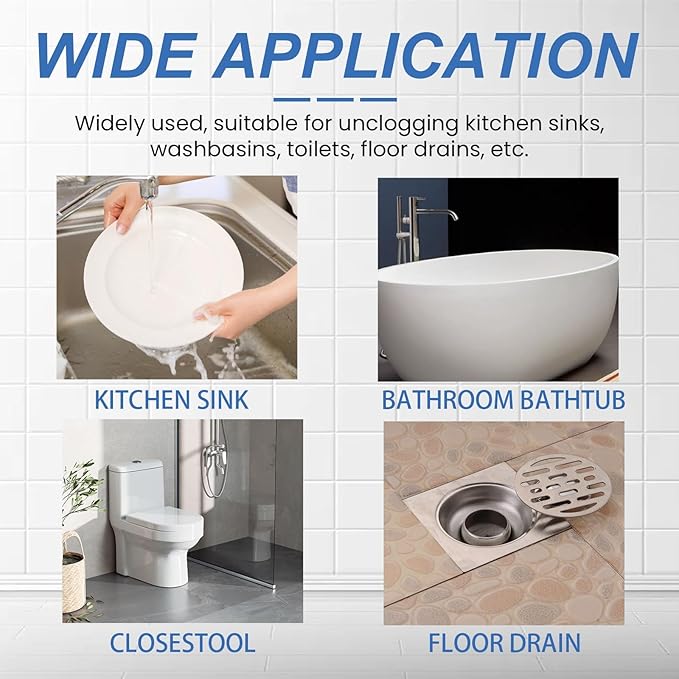 Drain Cleaner - Unclog Kitchen Sink Bathroom Drain Toilet Hair &amp Grease Remover Deodorizer Safe for All Pipes(2PCS)