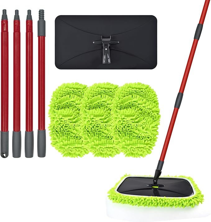 Mops for Floor Cleaning Dust Mop for Hardwood Floors Extra Large Floor Mop with Extendable Handle and 3 Reusable Chenille Mop Pads Flat Dust Mops for Hardwood Marble Vinyl Tile Floors Cleaning