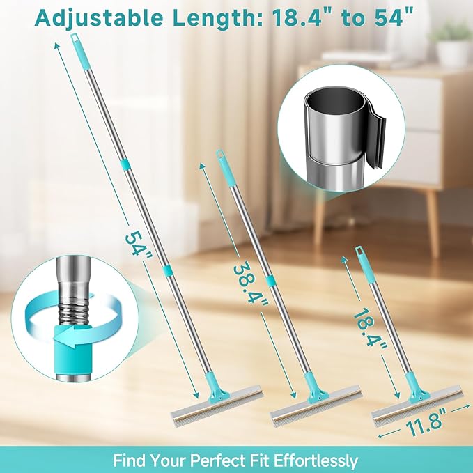 Carpet Rake for Pet Hair Removal Tool Reusable Pet Hair Remover Broom Dog&ampCat Hair Remover Scraper Rake with 54” Adjustable Long Handle 3 Pcs Carpet Brush Rake for Rugs Mats Couch Furniture