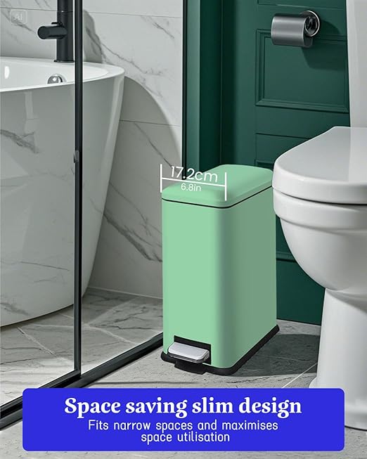 Bathroom Trash Can with Lid 10 Liter / 2.6 Gallon Trash Can with Removable Liner Bucket Soft Close lid &amp Step Pedal Stainless Steel Garbage Can for BathroomBedroomHome Office Green