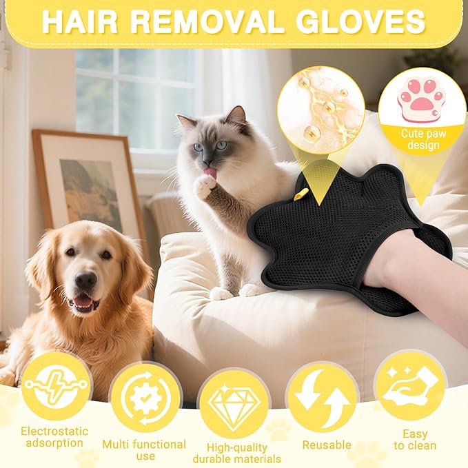 2PCS Pet Hair Removal Glove for Cats and DogsUpgrade Reusable Electrostatic Magic Brush Pet Hair Removal Grooming Gloves Tool for Furniture Bed SheetsCouchClothesCarpetCar Seat (2)