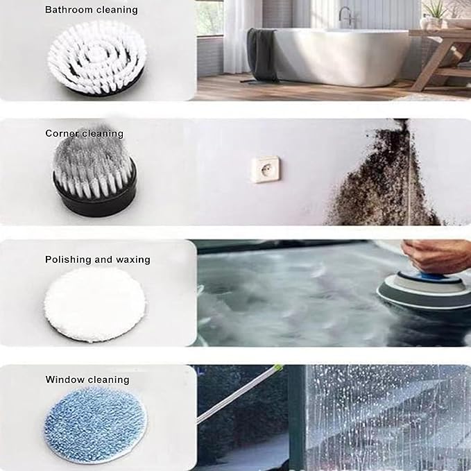 Cordless Electric Adjust Extension Handle Spin Scrubbers - Power Cleaning Spin Scrubbers Tools with 4 Replaceable Brush Heads for Home Kitchen Bathroom Floor Tile