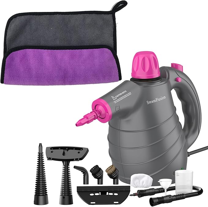 Pressurized Handheld Steam Cleaner with 10pcs Accessories&ampSafety Lock Multi-Purpose Natural Deep Cleaning Steamer Multi-Surface Steamer for Cleaning Home + Reuseable Cleaning Cloths