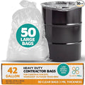 PlasticMill Contractor Bags Heavy Duty - Commercial Industrial Garbage Bags - Clear Construction Trash Bags - Outdoor Garden Trash Bags 42-Gallon 3 Mil 33x49 (50-Count)