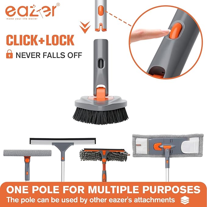 Eazer 4-in-1 Long-Handled Tub Scrubber-Versatile Bathroom Cleaning Brush with Shower Scrubber-Ideal Shower Cleaner Brush for Efficient Cleaning-Long Handle Scrub Brush for Shower Tub and Bathroom