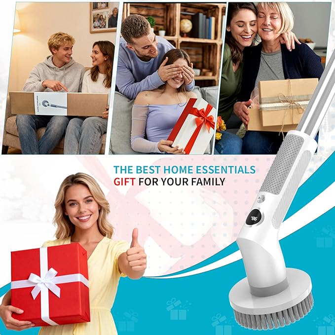 Electric Spin Scrubber Cordless 20W High-Torque Cleaning Brush Scrubber IPX7 Waterproof Electric Scrubber with Dual Speed for Kitchen Bathroom (S8)