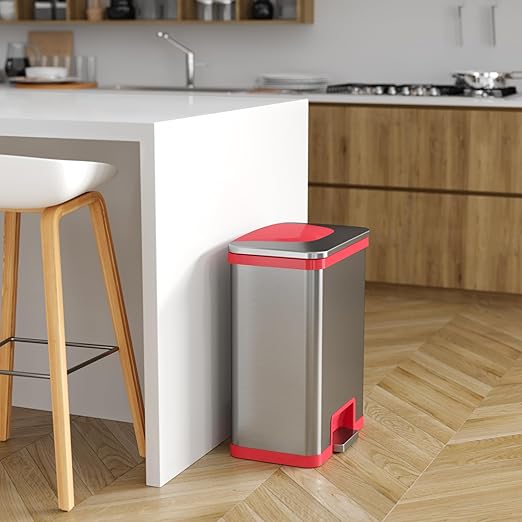 iTouchless AutoStep 13 Gallon Automatic Step Sensor Trash Can with Odor Control System Stainless Steel Kitchen Pedal Touchless Garbage Bin Powered by Batteries or AC Adapter (not Included)