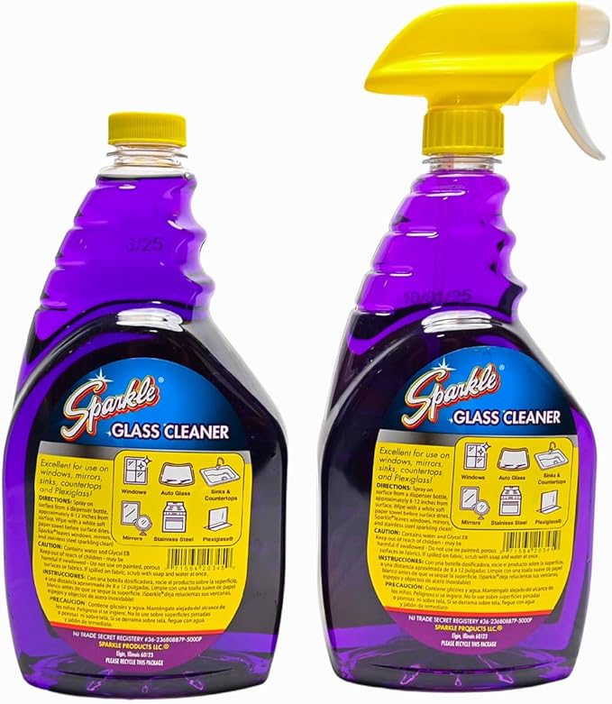 Sparkle Glass Cleaner 1 Spray Bottle 33.8 And 1 Refill 33.8 Ammonia-Free Original Formula Heavy Duty Glass Cleaner Leaves No Streaks (67.6 Fl OzPack of 3)
