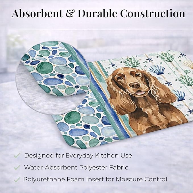 Caroline's Treasures Liver English Cocker Spaniel Coastal Sea Glass Dish Drying Mat Absorbent Dish Drying Mat Pad for Kitchen Counter Dish Drainer Mat for Countertop 14 x 21 Multicolor
