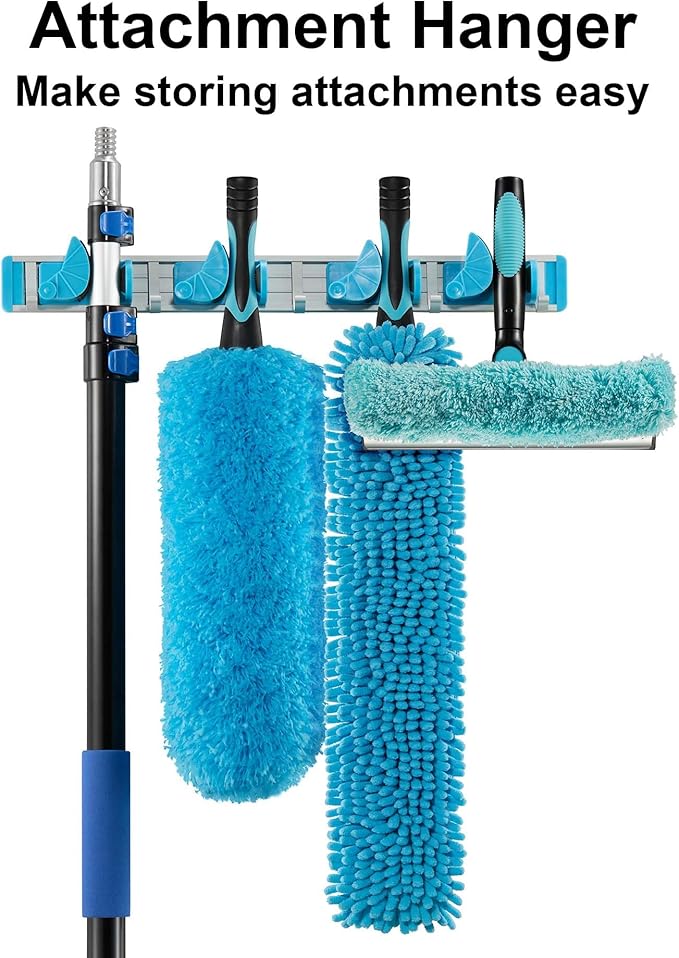 25 Foot High Reach Ceiling Fan Duster with 7-18ft Heavy Duty Extension Pole Microfiber Feather Cobweb Duster Window Squeegee Kit Cleaning Gloves