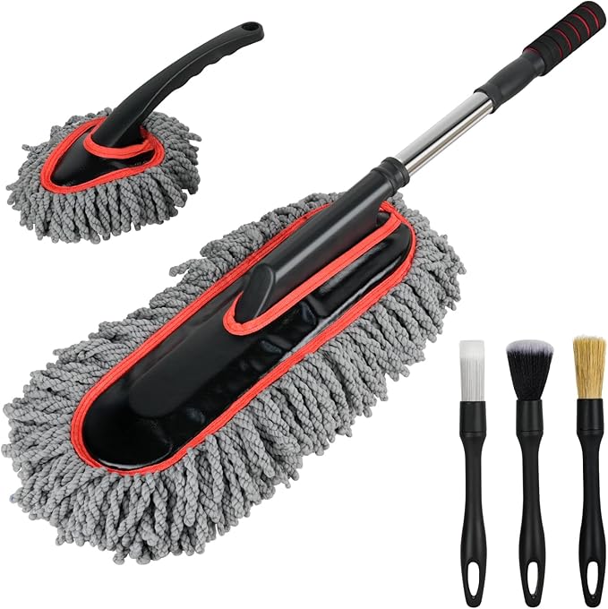 Car Duster Exterior Scratch FreeMicrofiber Car Duster with Extendable Handle with 3PCS Detailing Brush Exterior Interior Multipurpose for SUVTruckRV