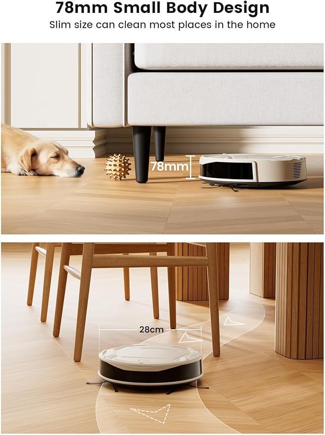 Lefant Robot Vacuum Cleaner M210 ProSlimQuiet2200Pa Suction120 Min Self-Charging Robotic Vacuums Freemove 3.0WiFi/APP/Alexa6 Cleaning Modes Ideal for Hard Floors Pet Hair Low CarpetChampagne
