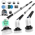 YKYI Electric Spin Scrubber-Cordless Power Scrubber with 8 Brush Heads 3 Speeds &amp Adjustable Long Handle IPX7 Waterproof Shower Cleaning Brush for Bathroom Tile Bathtub Grout Kitchen(Matte Wh