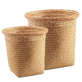 Kichvoe Seagrass Trash Can 2pcs Round Wicker Waste Basket Boho Woven Garbage Bin Laundry Hamper Basket Rattan Plant Pot Cover for Kitchen Bathroom Home Office