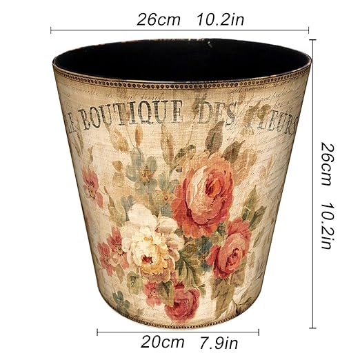 Leather Trash Can Retro Decorative Waste Basket 10L Capacity Small Waste Paper Basket Waterproof Garbage Can for Bathroom Bedroom Office Kitchen and Living Room - Flower