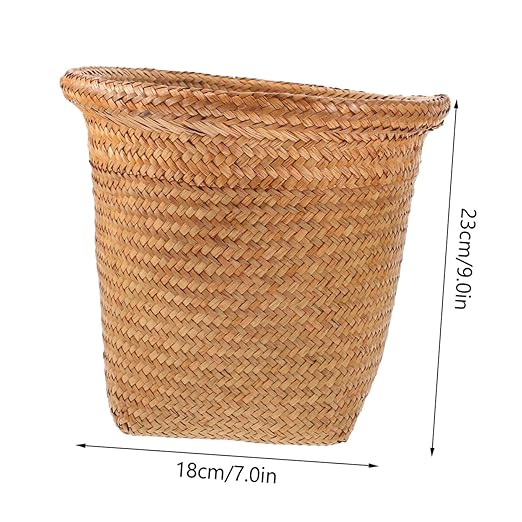 Kichvoe Woven Straw Wastebasket Medium Versatile Trash Bin for Office Bedroom Living Handmade Rubbish Container for Paper Tissues and Storage Random Color