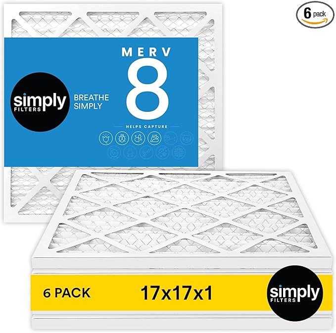 Simply 17x17x1 Air Filter Merv 8 6 Pack For Home AC Furnace &amp HVAC (Actual Size: 16.75x16.75x0.75) DUST Pet &amp Allergy Control