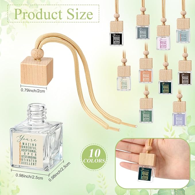 50 Pcs Employee Appreciation Gift Bulk 8ml Car Air Freshener Diffuser No Liquid Hanging Car Empty Glass Oil Diffuser Thank You Gifts for Coworker Social Worker