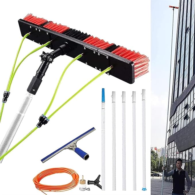 Window Cleaning Pole Outdoor Water Fed Telescopic 2 in 1 Brush Conservatory Roof Extendable Cleaner (Color : 50cm Brush Size : 12M Pole)
