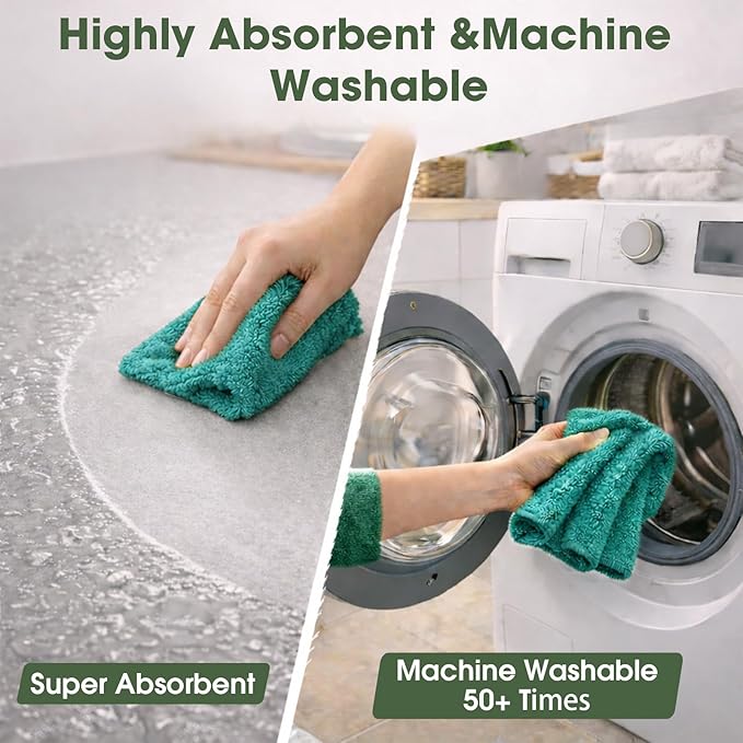 Microfiber Cleaning Cloth Roll–100 Pack Tear Away Microfiber Towels Reusable Washable Scratch-Free Kitchen Towels for Car Home Kitchen Glass Dishes (Malachite Green)