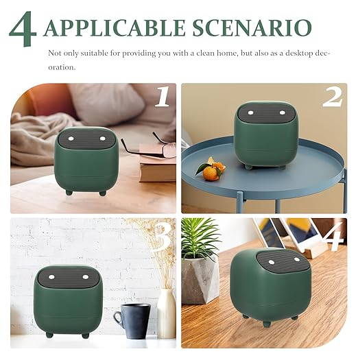 Zerodeko Creative Mini Desktop Trash Can with Press Lid Green Compact Rubbish Container for Office and Home Use Covered Small Wastebasket for Tabletop Organization