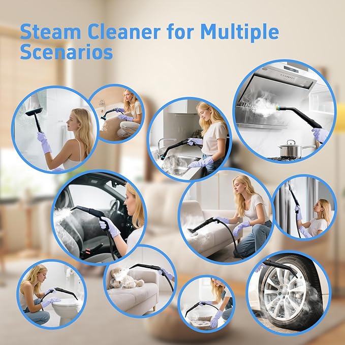 Steam Cleaner for Home(True High Temperature257℉)3-Levels Adjustable Handle Steamer for Cleaning1.9 Quart Steam Cleaner for Car2500W Handheld Steam CleanerClean GreaseDirtTile Furniture