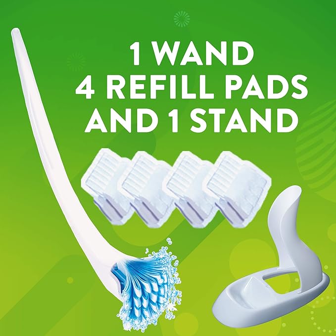 Scrubbing Bubbles Toilet Bowl Brush and Holder with Cleaner Refill Pads Fresh Brush Toilet Wand Starter Kit Cleans Limescale &amp Fights Odors Citrus Scent 1 Wand + 4 Refills + 1 Stand (Pack of 4