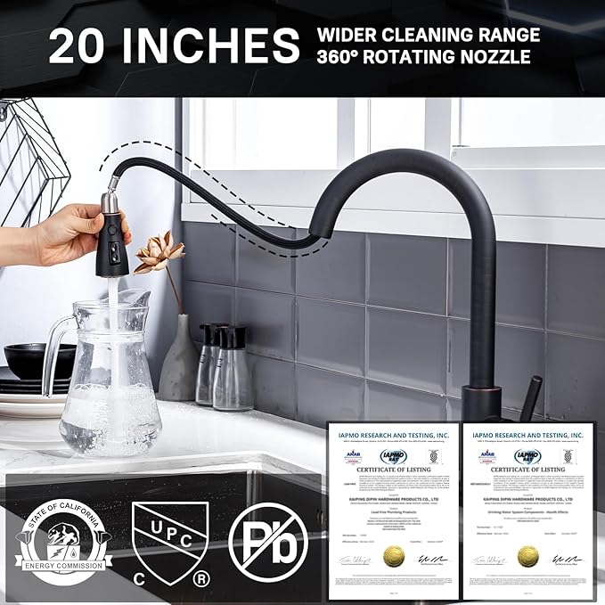 WEWE Kitchen faucets with Pull Down Sprayer Farmhouse Kitchen Faucet Oil Rubbed Bronze Commercial Modern high arc Stainless Steel Single Handle Single Hole for Utility rv Laundry Sinks