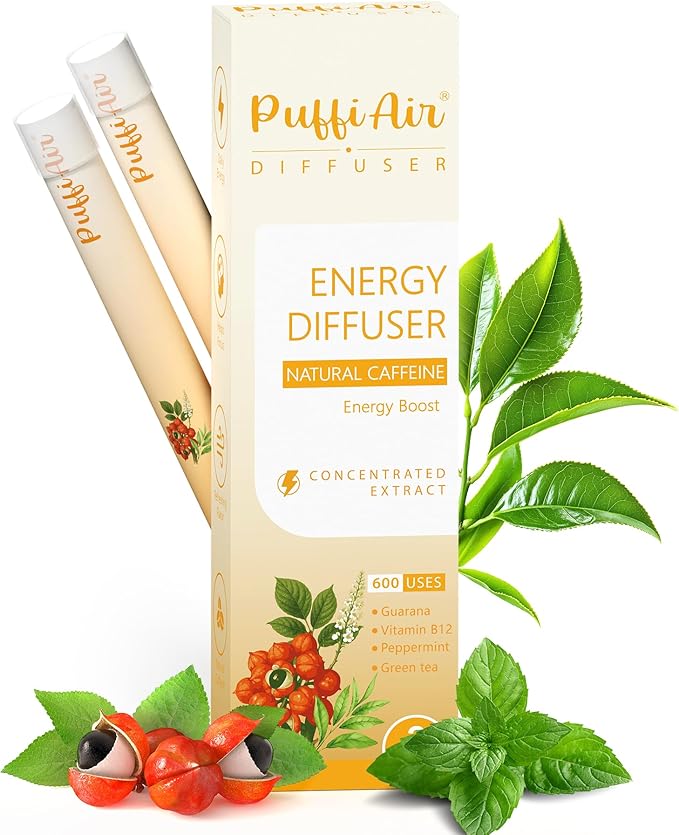 Herbal Diffuser Pen Energy Diffuser with Guarana Green Tea Extract VB12 Peppermint &amp Menthol for Energy Boost All Natural Swap - 600 Uses 2 Diffusers 1 Pack