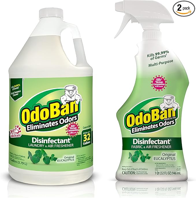 OdoBan Ready-to-Use Disinfectant and Odor Eliminator Made in the USA Original Eucalyptus Scent Set of 2 32 oz Spray and 1 Gallon Concentrate