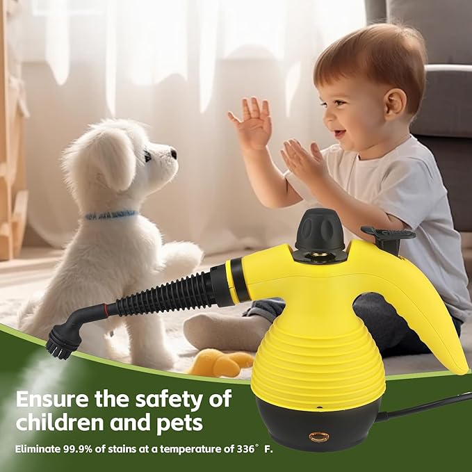 15-in-1 Multipurpose Steam Cleaner 1050W Handheld Steamer &amp Steam Mop with 16-Piece Kit 350ML Tank 30s Fast Heat-Up for Floors Windows Cars Bathroom Grills Sofa Cleaning(Yellow)
