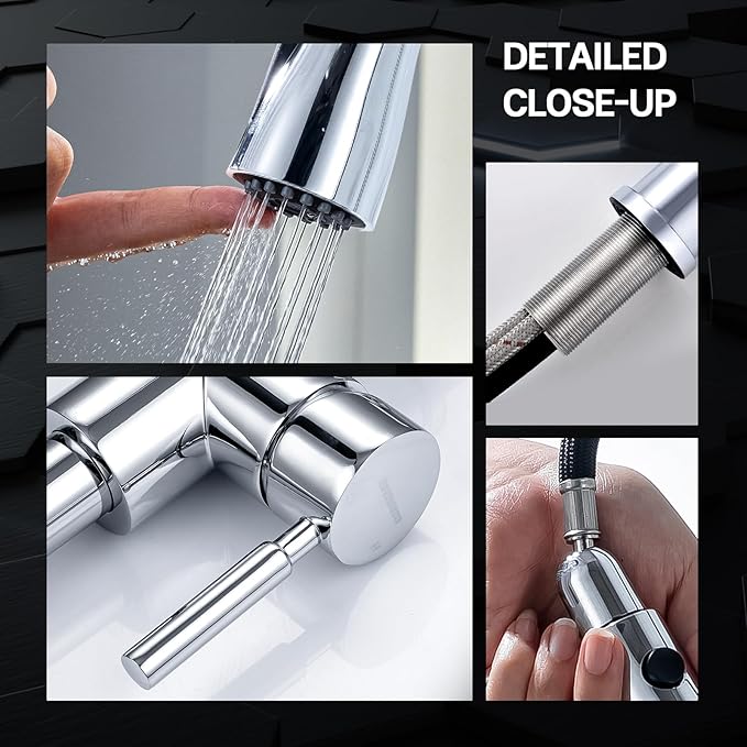 WEWE Sink Faucet Pull Down Kitchen Faucet with Sprayer Low Lead Commercial Modern Stainless Steel rv Farmhouse Kitchen Faucet Single Handle 1 or 3 Hole Kitchen Sink Faucet Polished Chrome
