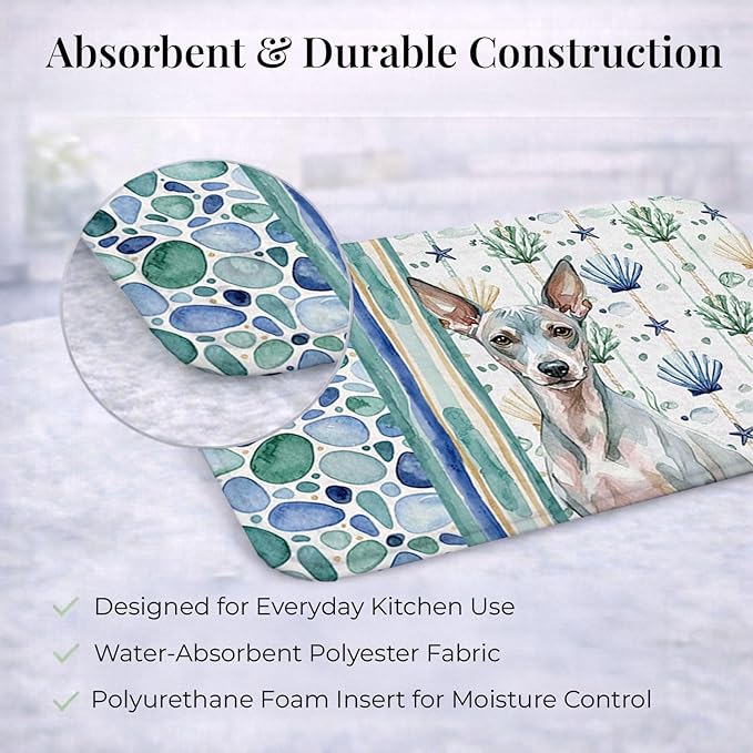 Caroline's Treasures American Hairless Terrier Coastal Sea Glass Dish Drying Mat Absorbent Dish Drying Mat Pad for Kitchen Counter Dish Drainer Mat for Countertop 14 x 21 Multicolor