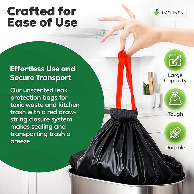 LIMELINEN 30 Gallon Garbage Trash Bags 100 Count 1.2 mil Extra Thick Trash Bags with Drawstring Closure Leak and Odor-Resistant Large Plastic Bags For Office Home Hospital Big Waste Binst