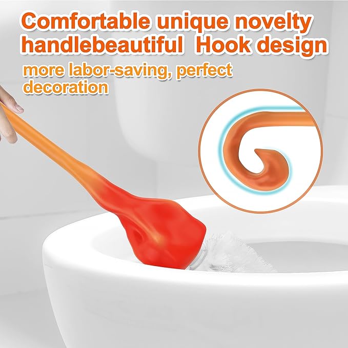 Creative Dinosaur Toilet Brush Toilet Bowl Brush and Holder Flexible Toilet Bowl Brush Head Bathroom DinosaurToilet Bowl Brush for Deeply CleaningCute Bathroom Accessories (Orange)